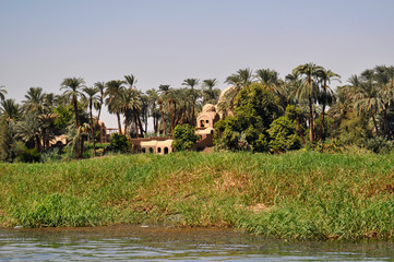 Traditional houses on the side of the Nile River, Egypt