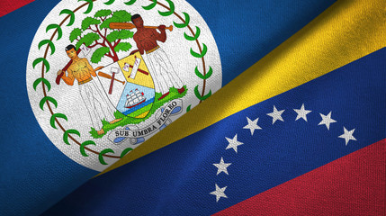 Belize and Venezuela two flags textile cloth, fabric texture