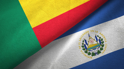 Benin and El Salvador two flags textile cloth, fabric texture