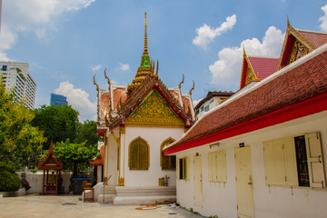 Fototapeta premium Wat Maha Phruttharam is ancient temples built since the Ayutthaya period at Khwaeng Maha Phruttharam, Khet Bang Rak, Bangkok Thailand on May 10,2019.