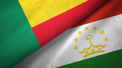 Benin and Tajikistan two flags textile cloth, fabric texture