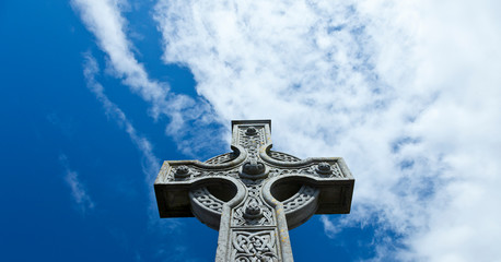 Celtic cross. Kilronan Village. Inishmore Island, Aran Islands, Galway County, West Ireland, Europe