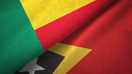 Benin and Timor-Leste East Timor two flags textile cloth, fabric texture