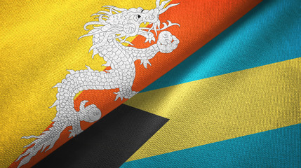 Bhutan and Bahamas two flags textile cloth, fabric texture 