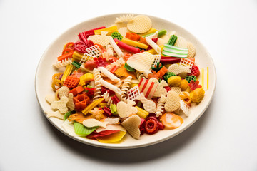 Snack pellets are non-expanded products made with raw materials like cereals, potatoes or vegetable powders, later processed using frying, hot air baking. multicoloured / shaped ready-to-eat snacks