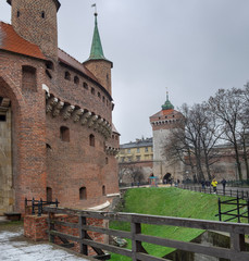 Fototapeta premium Details of The Krakow Barbican and walls of Old Town of Krakow, Poland