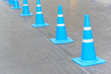 Blue traffic funnel row for sort the car traffic in street