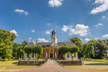 Fototapeta na wymiar Front view of the Fraeylemaborg mansion in Slochteren, Netherlands