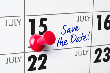 Wall calendar with a red pin - July 15