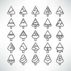 Christmas tree icons, line