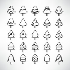 Christmas tree icons, line