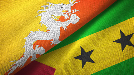 Bhutan and Sao Tome and Principe two flags textile cloth, fabric texture
