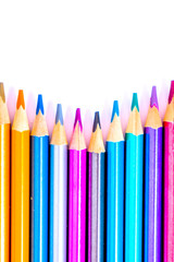 Set beautiful white , colored pencils of colored pencils on white background. Soon to school. Back to School