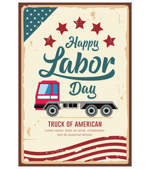 Poster Labor Day car truck of america vintage design background, illustration