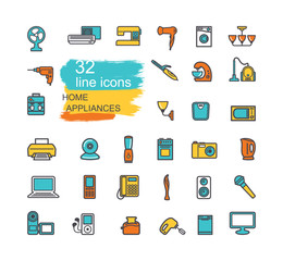 Home appliances linear icon set. Vector illustration