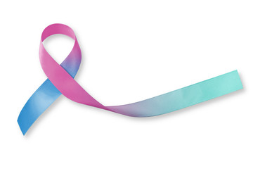 Thyroid Cancer Awareness ribbon Teal Pink Blue color ribbon isolated on white background and  clipping path