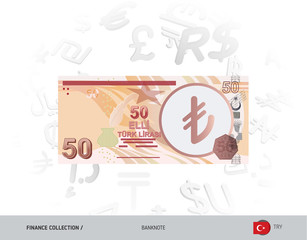 50 Turkish Lira Banknote. Flat style vector illustration isolated on currency background. Finance concept.