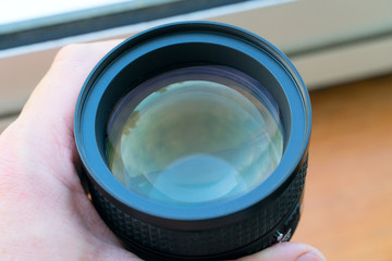 Close-up of a portrait camera lens