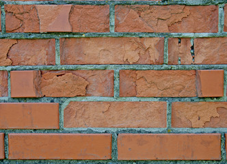 Obraz premium Bricks background and textures on the wall. Poor brick cracks. Slits Damage. Scratches.