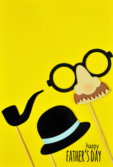 Paper photo props on colorful background. Father`s Day concept.