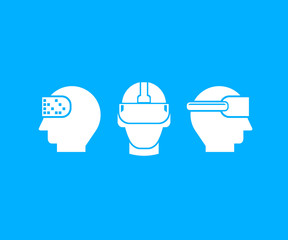 virtual reality headset icons in blue background
