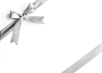 Silver white grey ribbon bow corner stripe fabric isolated on white background with clipping path