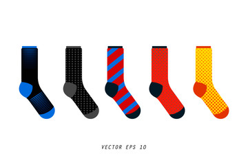 Set of socks in a different pattern. Flat isolated on white background. vector illustration eps 10.