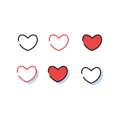 Simple line art heart icons set for Valentine's day or like for web and mobile app design.