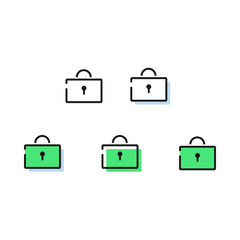 Five lock icons in line art style for web and mobile app. Security access symbol.
