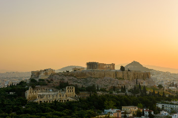 Acropolis of Athens with the Parthenon temple during the sunrise
