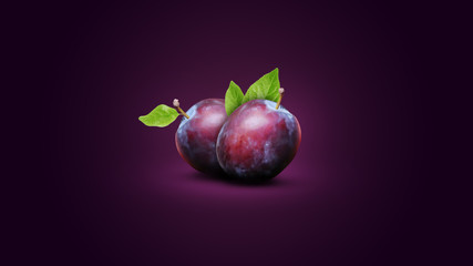 Juicy fresh plum on dark gradient background