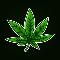 Naklejka premium Flat Vintage Hand Drawn With Outline Marijuana Cannabis Weed leaf Plant for Medicine Mascot Vector Illustration 