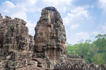 Fototapeta na wymiar temple ruins of Angkor in Cambodia world heritage site gigantic smiling face