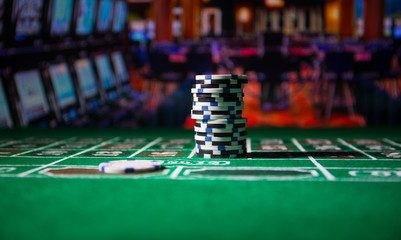 Casino element isolation on the colorful, Slot machine, Roulette while, Dice, Casino chip - image