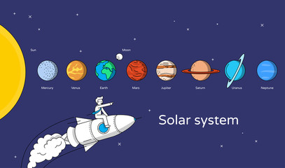 Solar system. Flat linear style illustration.