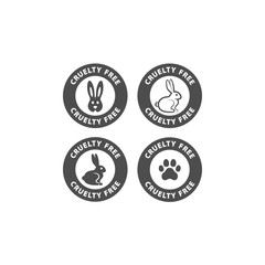 Cruelty free vector label stamp. Cruelty free circle badge with bunny rabbit and dog paw print for cosmetics packaging.