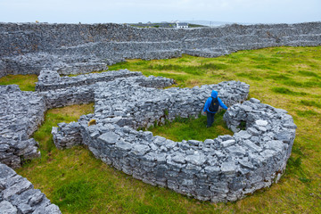 Dún Chonchúir Fort. Inishmaan Island - Inis Oirr. Aran Islands, Galway County, West Ireland,...