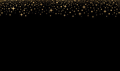 Fototapeta na wymiar Gold falling stars and circles confetti isolated on black background. Golden explosion of confetti. Holiday background. 