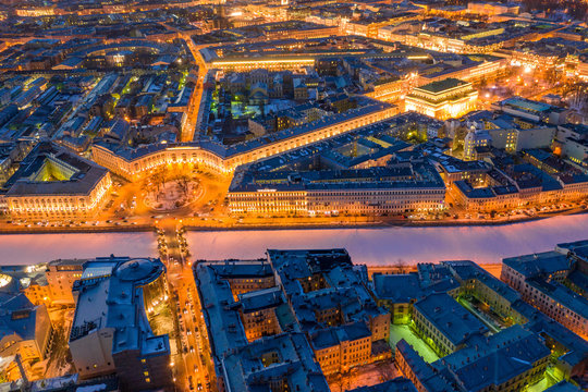 The historical centre of Saint-Petersburg, shot by drone. Aerial top view