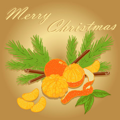 Merry Christmas card with tangerines