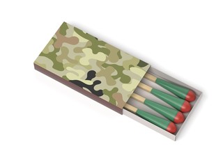Box of matches. Camouflage packaging. 3d rendering illustration isolated