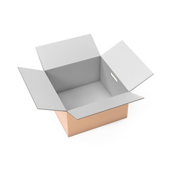 Open paper cardboard box. 3d rendering illustration isolated