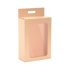 Box mock up. Brown display box with transparent window. 3d rendering illustration