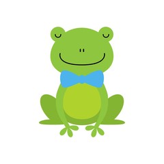 Smiling Green Frog Funny Character With Bow Tie Childish Cartoon Illustration