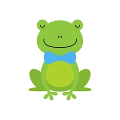Fotobehang Smiling Green Frog Funny Character With Bow Tie Childish Cartoon Illustration © YuliaR