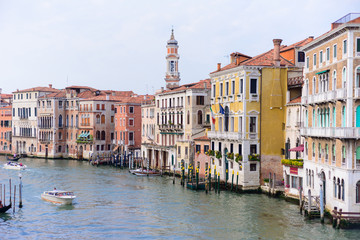 Fototapeta na wymiar VENICE, ITALY - MAY, 2017: View to Canal Grande from Rialto bridge, Venice, Italy