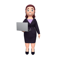 Business woman with laptop isolated on white background. 3d rendering