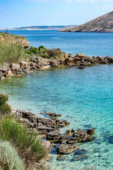View from a beach during summer, located on a beautiful island of Rab on the Adriatic coast in the...