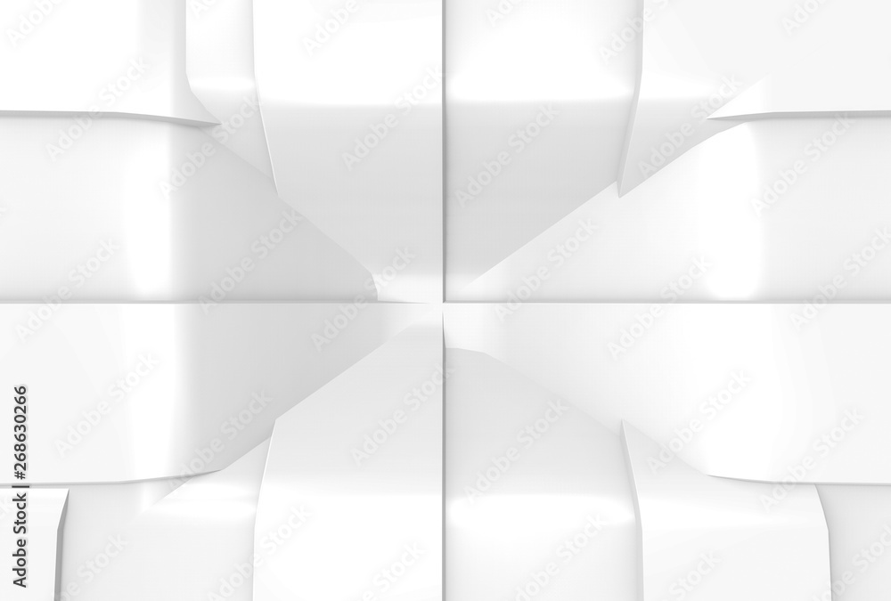 Poster 3d rendering. modern strip light white curve waving pattern wall design background.
