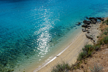 View from a beach during summer, located on a beautiful island of Rab on the Adriatic coast in the...